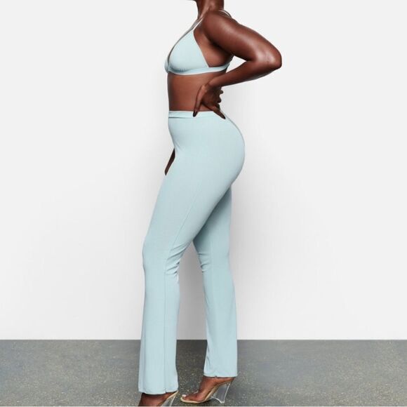 NWT SKIMS Summer Mesh Straight Leg Sheer Neutral Cream High Waist Pants In Bone - Picture 9 of 9